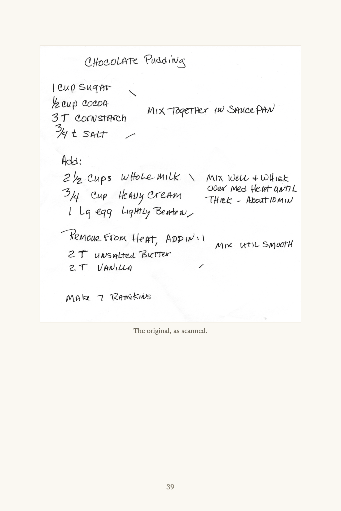 A handwritten recipe card printed as a page